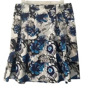 Sharagano Studio Blue Floral Cotton Stretch A-Line Pleated Skirt Size‎ 8